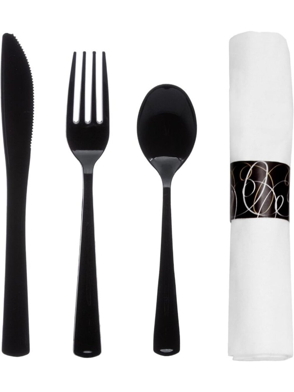 Heavy Duty Plastic Cutlery Set - 100 Disposable Forks, Knives, Spoons & Napkins